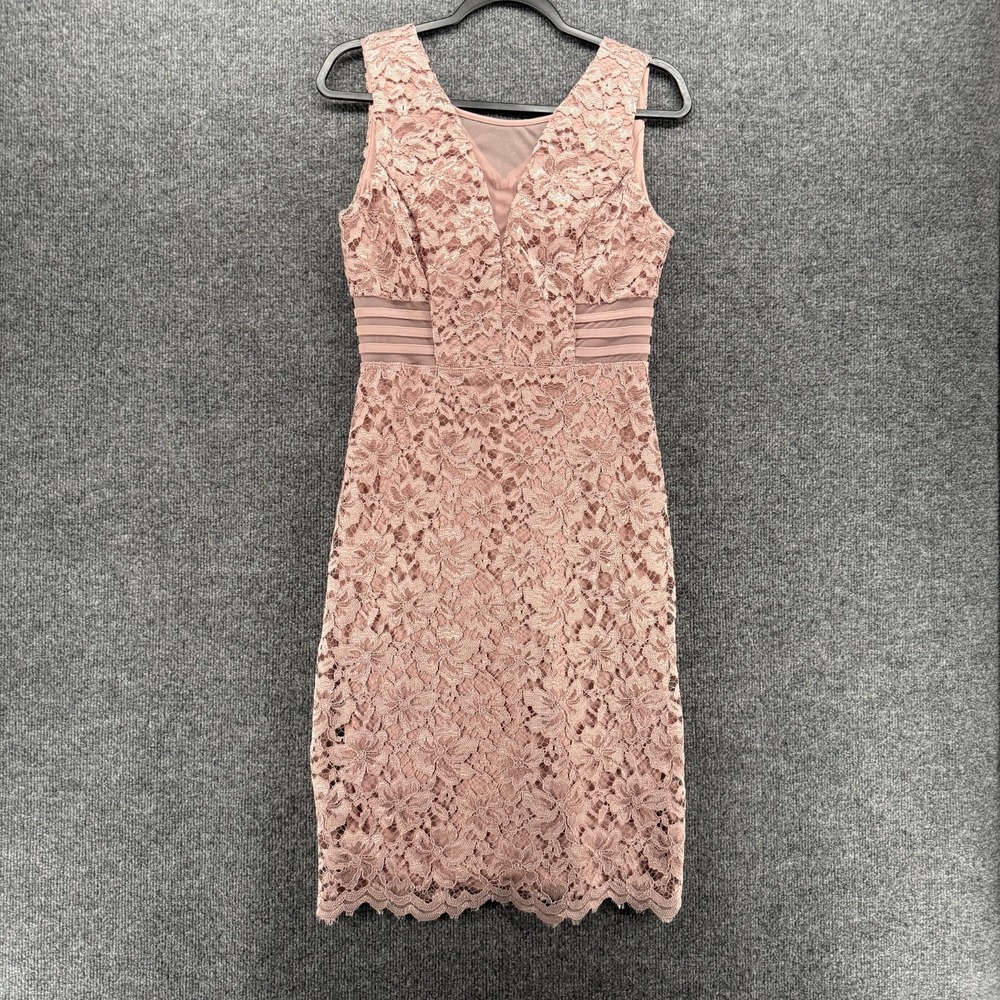 Enfocus Studio Dress 6 Blush Lace Sheath V-Neck Ladies Cocktail Formal Evening